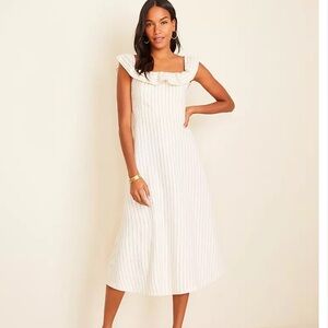 Ann Taylor Pinstripe Ruffle Flare Dress size 00P